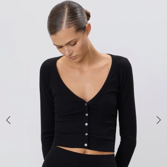 Eterne Cashmere Cardigan Black Long Sleeve Button Up Crop Sweater NWT - Picture 1 of 11